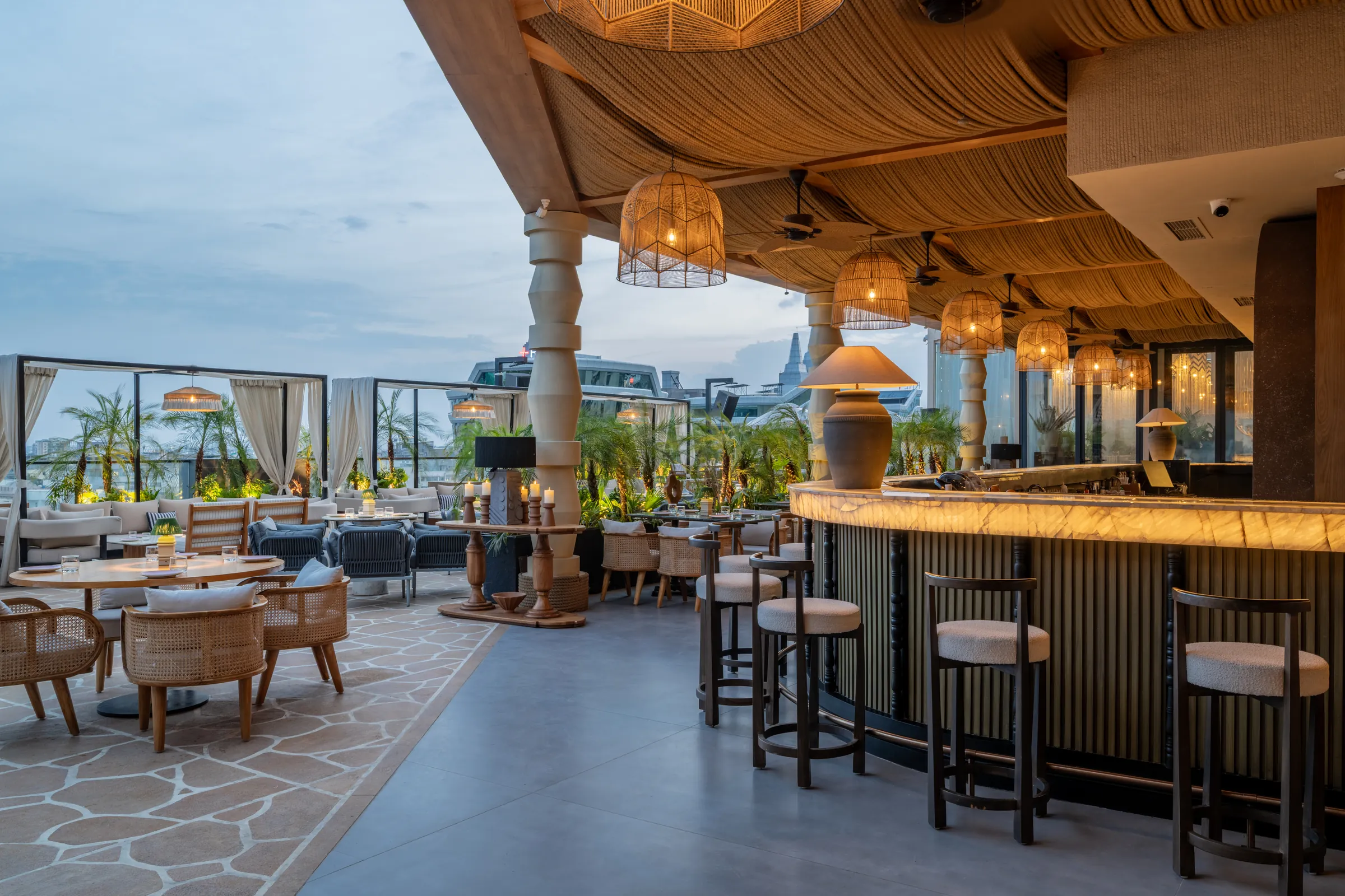 The bar counter in the evening