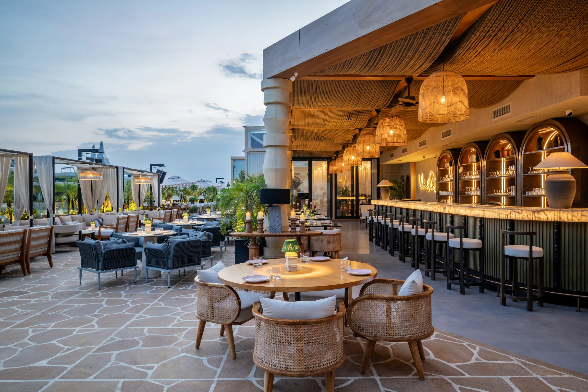 The terrace bar in the evening light